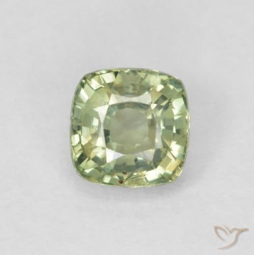0.57ct Very Light Green Sapphire, Cushion Cut, 4.4x4.4 mm