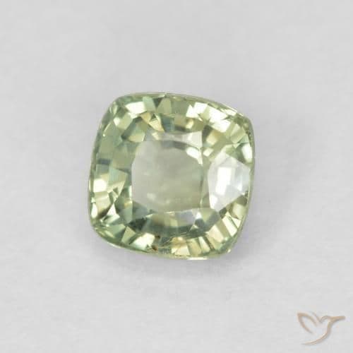 0.57ct Very Light Green Sapphire, Cushion Cut, 4.4x4.4 mm