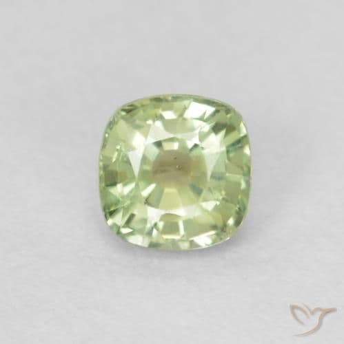 0.50ct Light Yellow Green Sapphire, Cushion Cut, 4.2x4.2 mm