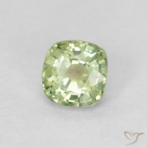 0.50ct Light Yellow Green Sapphire, Cushion Cut, 4.2x4.2 mm