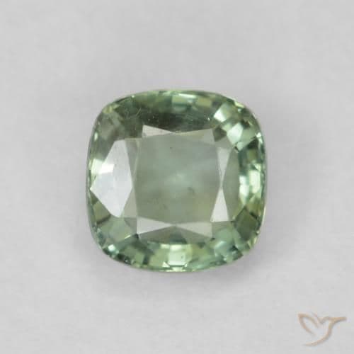 0.69ct Light Sage Green Sapphire, Cushion Cut, 4.8x4.7 mm