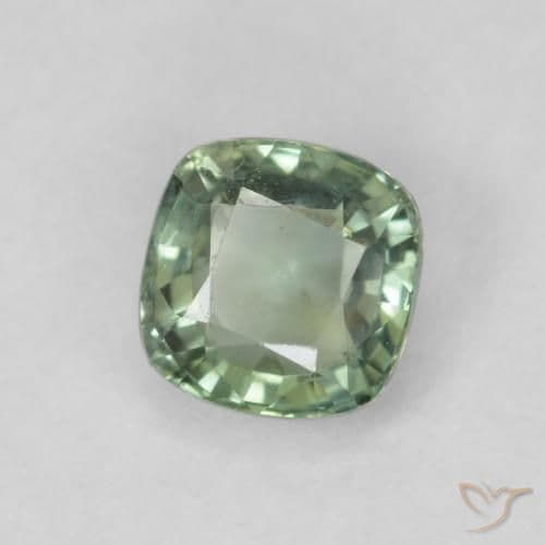 0.69ct Light Sage Green Sapphire, Cushion Cut, 4.8x4.7 mm