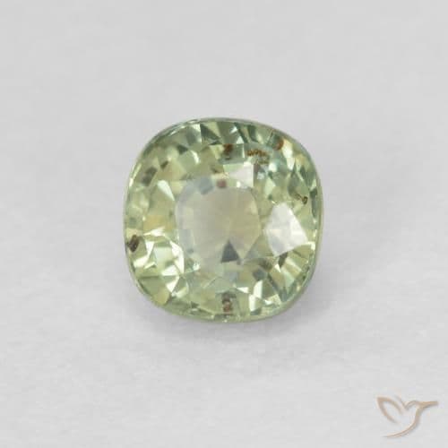 0.55ct Very Light Sage Green Sapphire, Cushion Cut, 4.2x4.1 mm