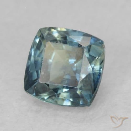 0.68ct Light Blue-Green Sapphire, Cushion Cut, 4.6x4.5 mm