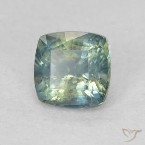 0.74ct Greenish Blue Sapphire, Cushion Cut, 4.8x4.8 mm