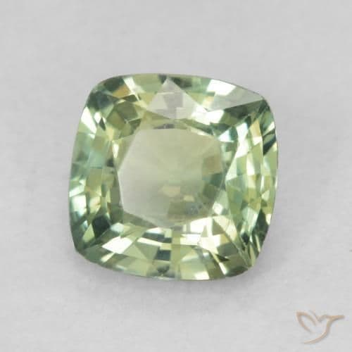 0.89ct Light Sage Green Sapphire, Cushion Cut, 5.5x5.5 mm