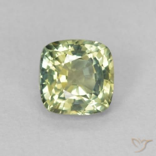 0.65ct Yellowish Green Sapphire, Cushion Cut, 4.6x4.5 mm