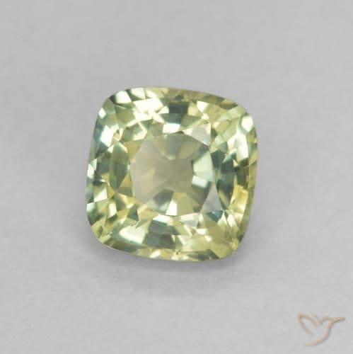 0.65ct Yellowish Green Sapphire, Cushion Cut, 4.6x4.5 mm