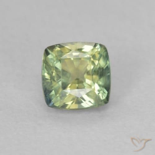 0.50ct Yellowish Green Sapphire, Cushion Cut, 4.1x4.1 mm