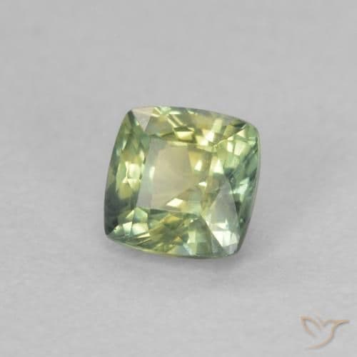 0.50ct Yellowish Green Sapphire, Cushion Cut, 4.1x4.1 mm