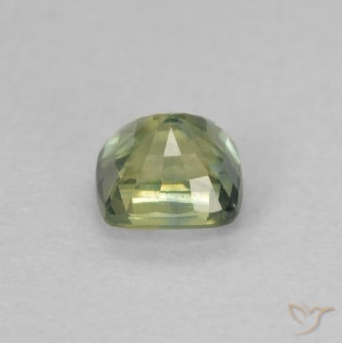 0.50ct Yellowish Green Sapphire, Cushion Cut, 4.1x4.1 mm