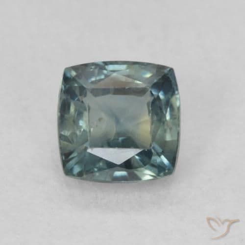 0.65ct Bluish Green Sapphire, Cushion Cut, 4.6x4.6 mm