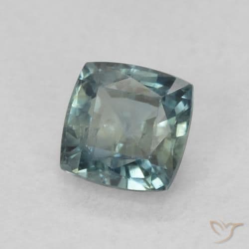 0.65ct Bluish Green Sapphire, Cushion Cut, 4.6x4.6 mm