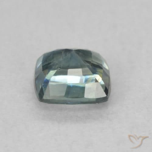 0.65ct Bluish Green Sapphire, Cushion Cut, 4.6x4.6 mm