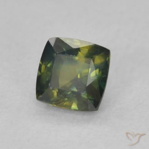 0.67ct Yellowish Green Sapphire, Cushion Cut, 4.6x4.5 mm