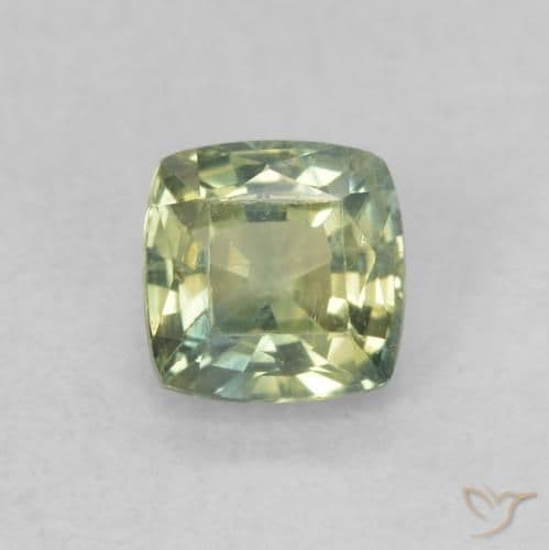 0.62ct Yellowish Green Sapphire, Cushion Cut, 4.5x4.5 mm