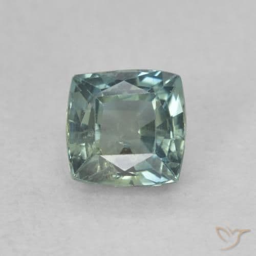 0.65ct Bluish Green Sapphire, Cushion Cut, 4.5x4.4 mm