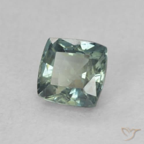 0.65ct Bluish Green Sapphire, Cushion Cut, 4.5x4.4 mm