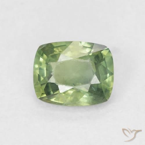 0.67ct Light Pear Green Sapphire, Cushion Cut, 5.4x4.3 mm