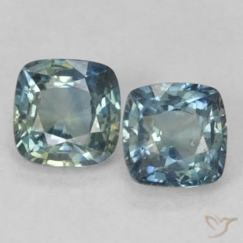 0.72ct Medium Blue Green Sapphire, Cushion Cut, 5.1x5.1 mm