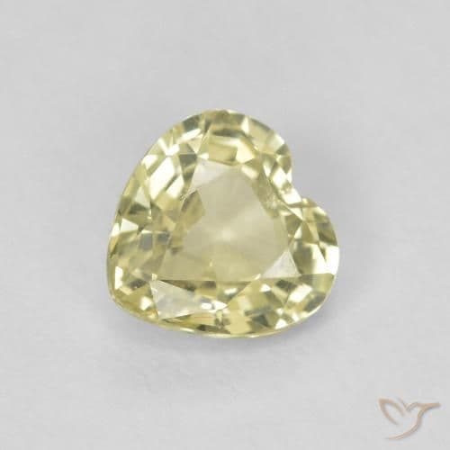 0.72ct Light Greenish Yellow Sapphire, Heart Shape, 5.5x5.5 mm
