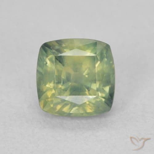 0.76ct Natural Warm Green Sapphire, Cushion Cut, 4.9x4.9 mm