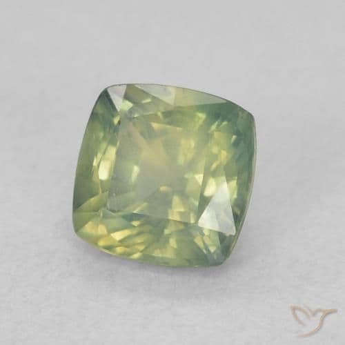0.76ct Natural Warm Green Sapphire, Cushion Cut, 4.9x4.9 mm