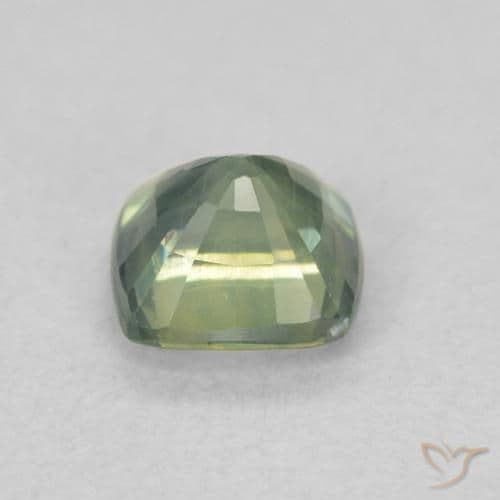 0.76ct Natural Warm Green Sapphire, Cushion Cut, 4.9x4.9 mm