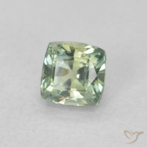 0.57ct Medium Light-Green Sapphire, Cushion Cut, 4.2x4.1 mm