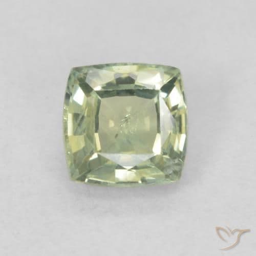 0.61ct Medium Light-Green Sapphire, Cushion Cut, 4.5x4.5 mm