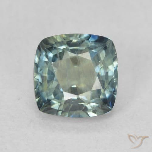0.87ct Natural Blue-Green Sapphire, Cushion Cut, 5.2x5.2 mm