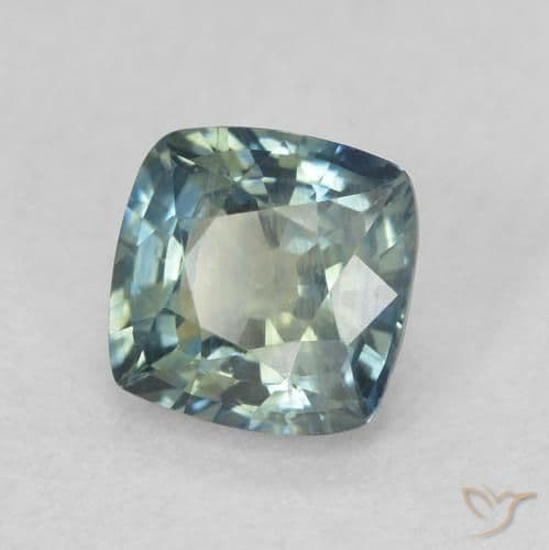 0.87ct Natural Blue-Green Sapphire, Cushion Cut, 5.2x5.2 mm