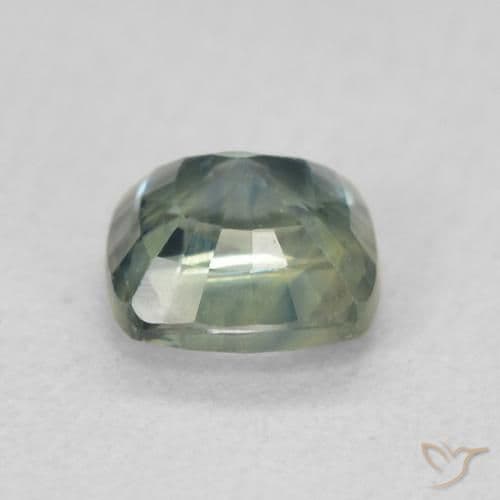 0.87ct Natural Blue-Green Sapphire, Cushion Cut, 5.2x5.2 mm