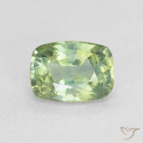 0.84ct Very Light Sage Green Sapphire, Cushion Cut, 6.1x4.5 mm