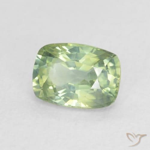 0.84ct Very Light Sage Green Sapphire, Cushion Cut, 6.1x4.5 mm