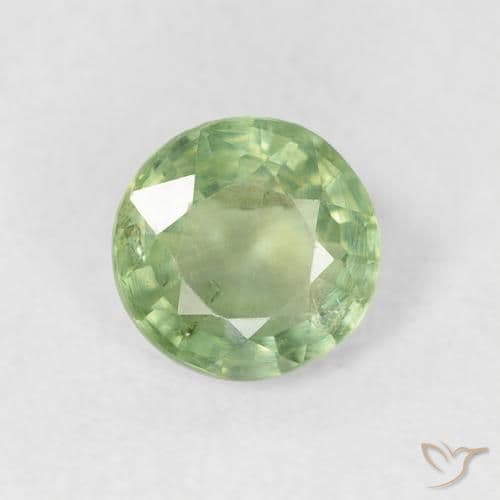 0.86ct Natural Light Green Sapphire, Round Cut, 5.69 mm
