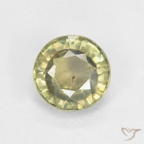 0.86ct Natural Yellowish Green Sapphire, Round Cut, 5.52 mm
