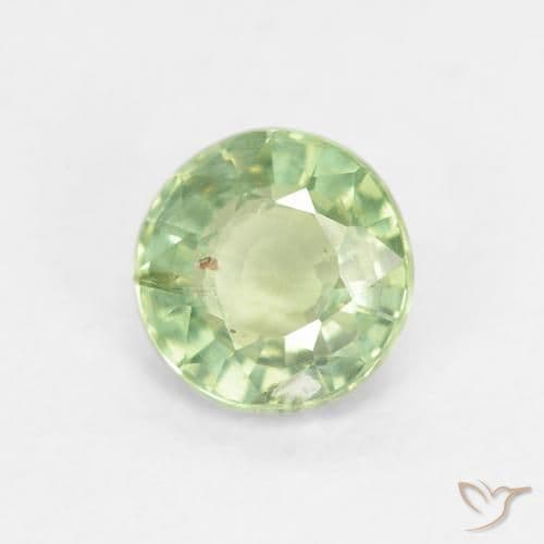 0.82ct Natural Yellow Green Sapphire, Round Cut, 5.43 mm