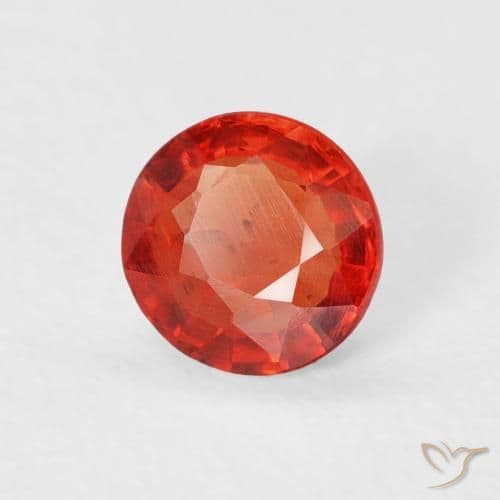 0.62ct Intense Red Orange Sapphire, Round Cut, 5.29 mm