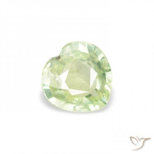 0.64ct Light Yellow Green Sapphire, Heart Shape, 5.2x5.1 mm