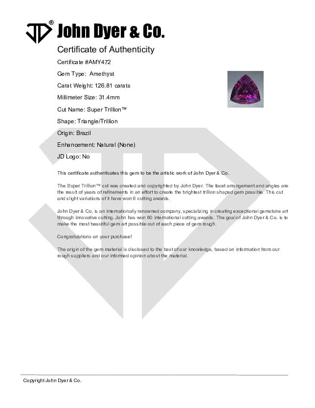 Amethyst Super Trillion™ Cut 126.81 carats