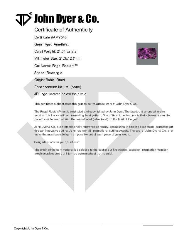 Amethyst Regal Radiant™ Cut 24.04 carats