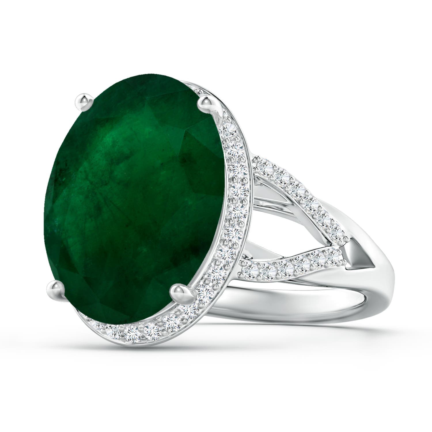 GIA Certified Emerald Split Shank Ring with Diamond Accents