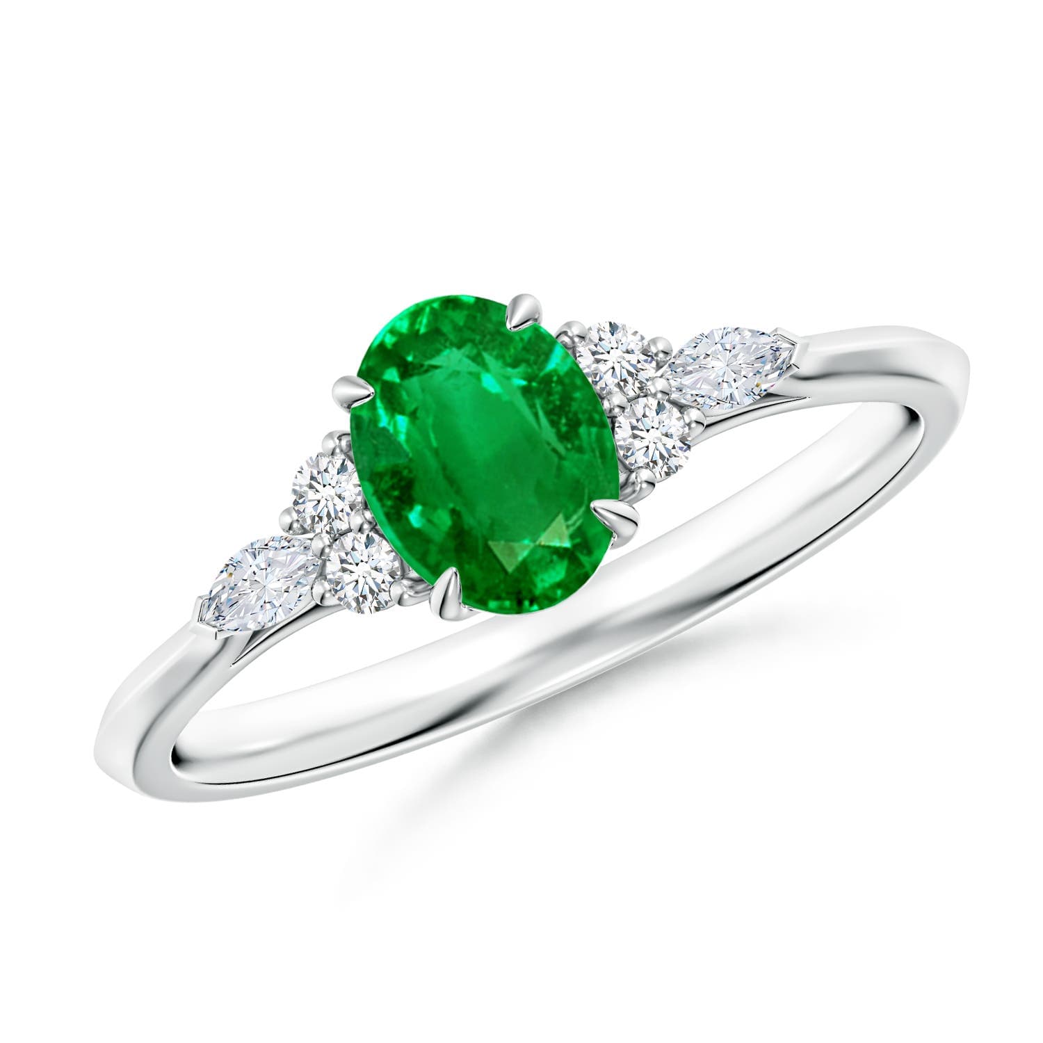 Oval Emerald Side Stone Engagement Ring with Diamonds