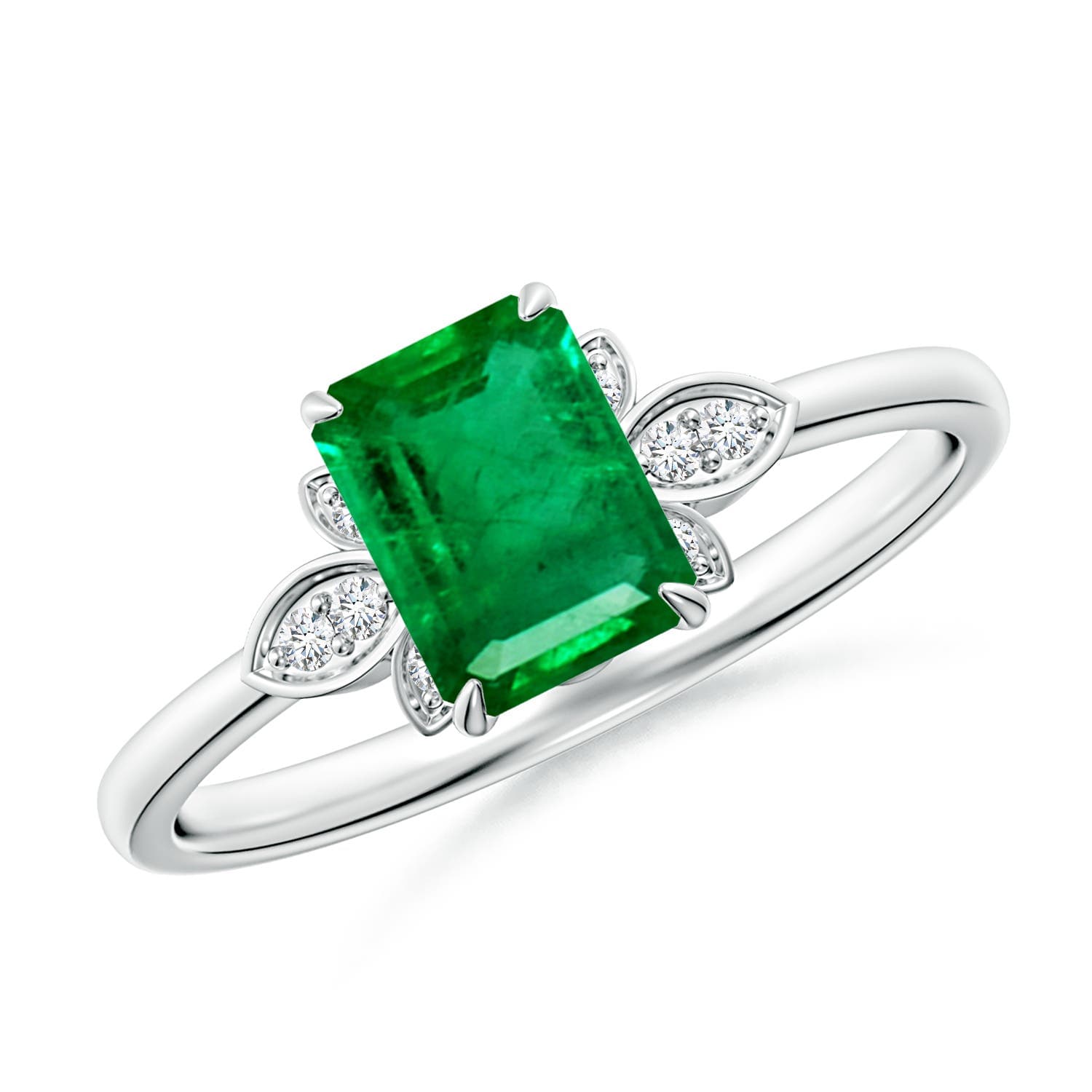 Nature-Inspired Emerald-Cut Emerald Engagement Ring