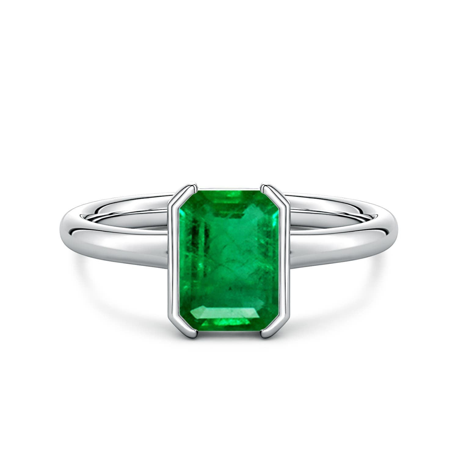 Semi Bezel-Set Emerald-Cut Emerald Solitaire Engagement Ring