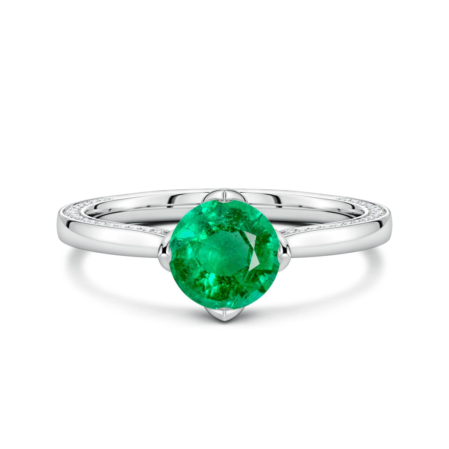 Round Emerald Engagement Ring with Hidden Diamond Accents