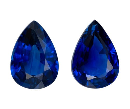 1.74 Carats total Pair of Blue Sapphire Gems, Pear Shape, 7 x 5 mm, Royal Blue