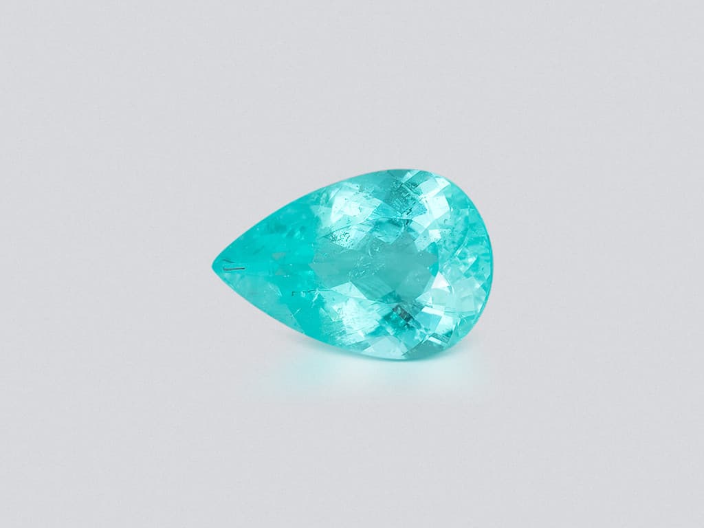 Neon greenish blue tourmaline Paraiba in pear cut 3.36 carats, Mozambique ID 10744