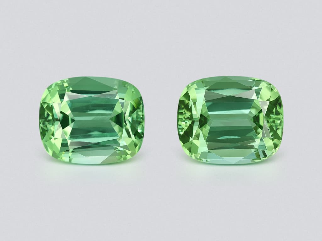 Pair of green tourmalines cushion cut 19.79 carats, Colombia ID 11056